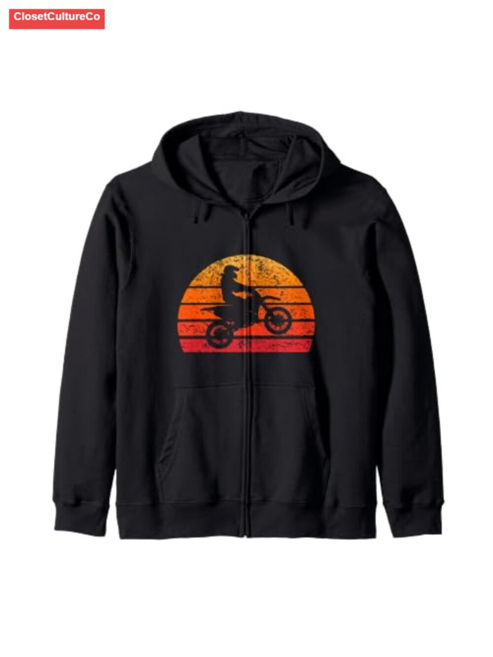 Vintage Motocross Zip Hoodie Retro Distressed Dirtbike Graphic